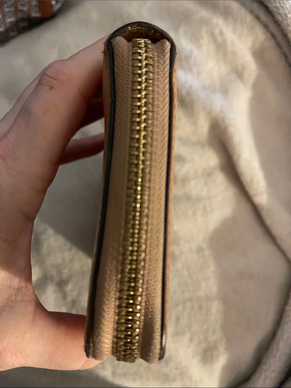 Tory Burch Camel/Tan Leather Zip Wallet with Gold Logo